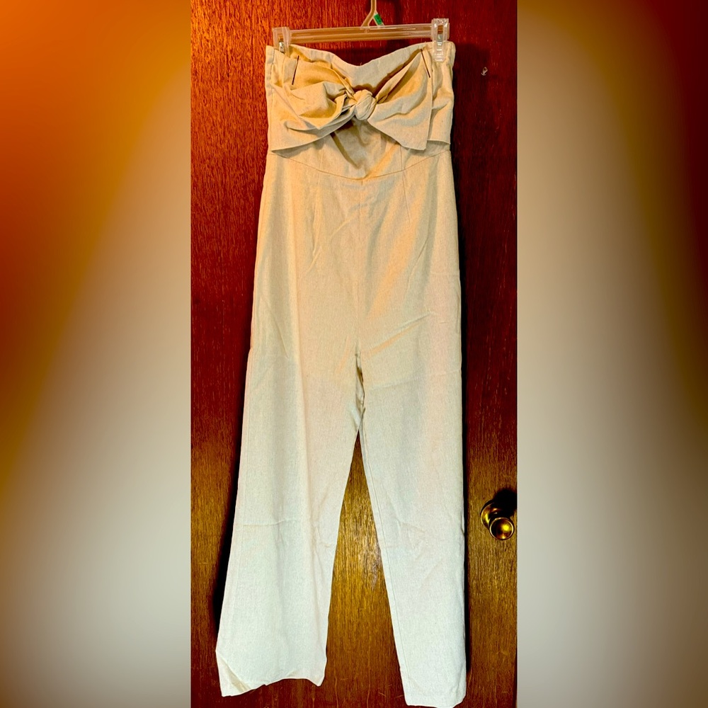 Strapless linen-blend ivory jumpsuit by MinkPink size S